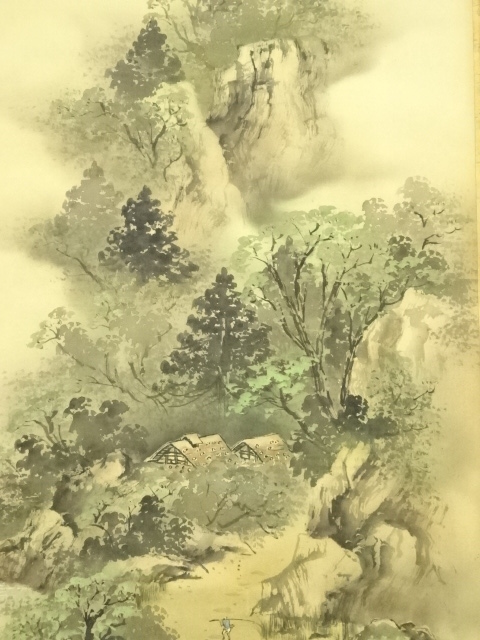 No4494 掛軸　中国画　黄再金　山水画賛　山明水秀　着色絹本 唐物送料無料 No4494 掛軸 中国画 黄再金 山水画賛 山明水秀 着色絹本 唐物